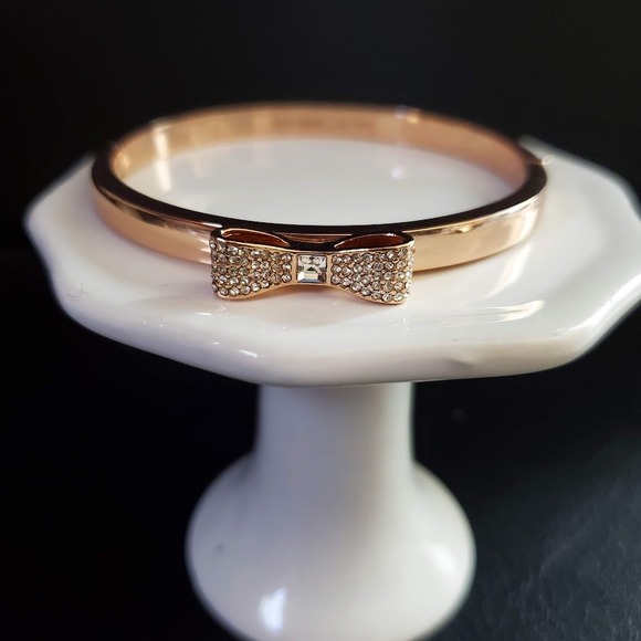 kate spade Jewelry - Kate Spade Ready Set Bow Hinged Bangle Bracelet Rose Gold with Pave Bow Signed